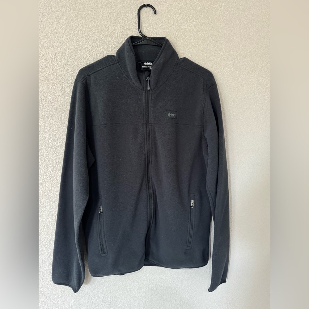 REI Co-op Trailmade Fleece Jacket Men’s Medium Black Full Zip Outdoor Hiking